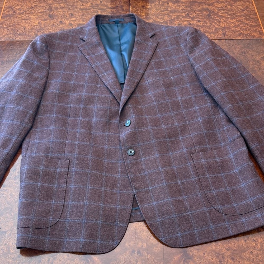 Men's Burgundy Checkered Blazer- Jos A. Bank Tailored Fit Stretch Size 50R